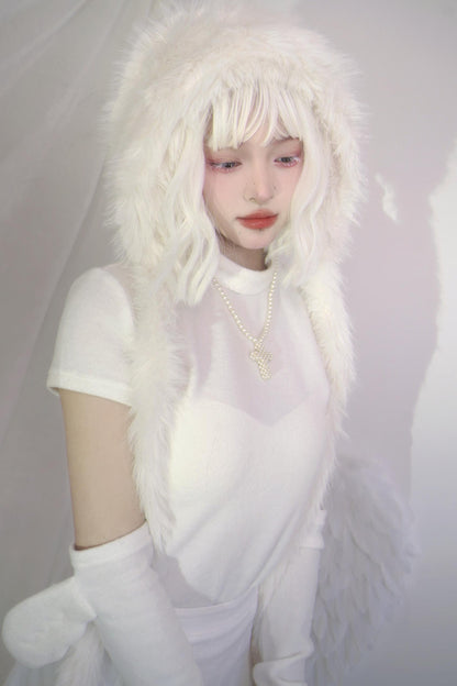 Small Wings Fur Split-Sleeve T-Shirt