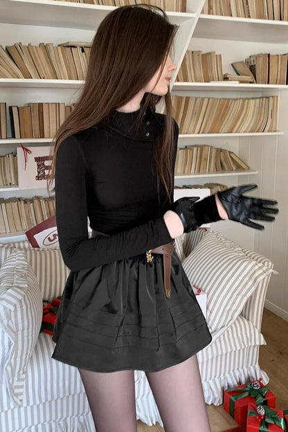 Black Layered Knit Dress Set