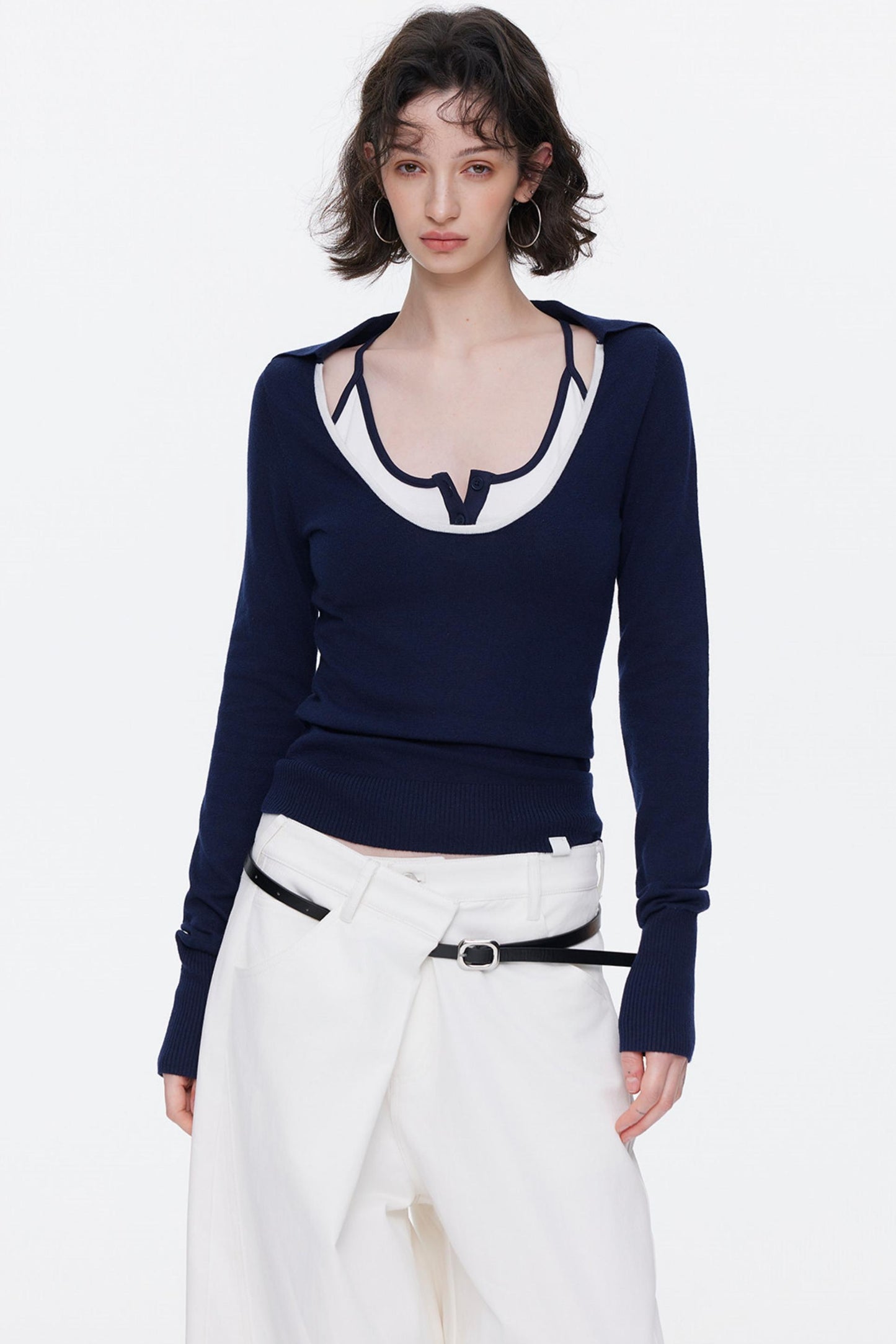 Color-Blocked Wool Knit Top Set-Up