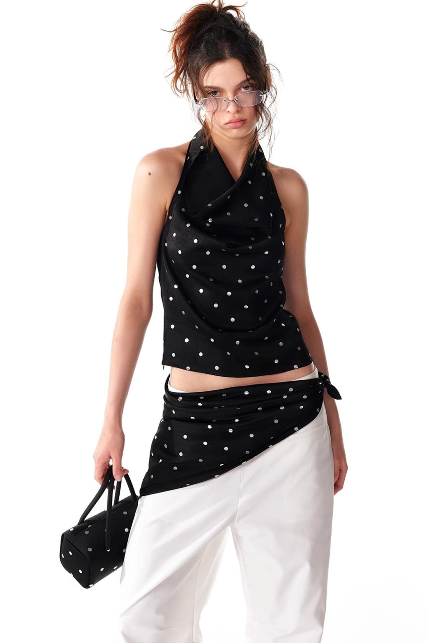 Silver Polka Dot Silk Scarf