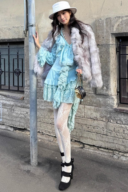 Vintage Velvet V-Neck Lace Dress