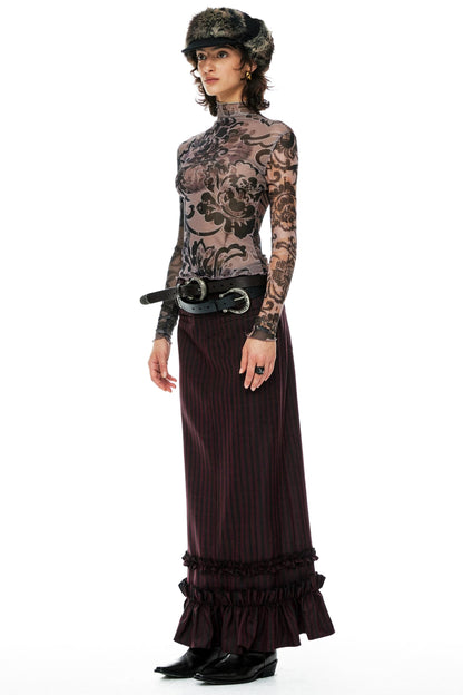 Striped Lace Straight Long Skirt