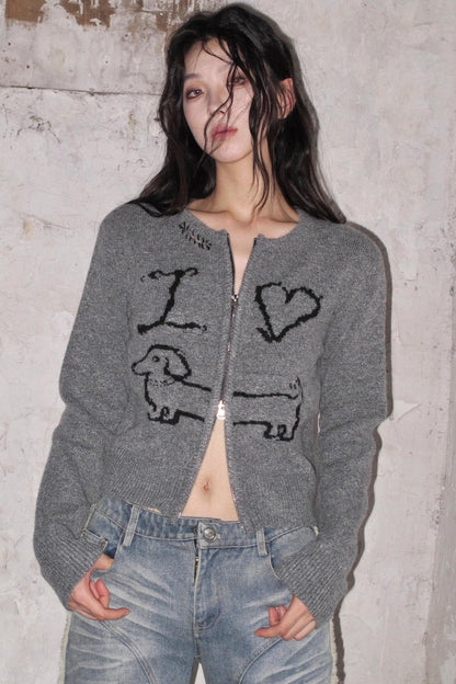 Puppy Jacquard Cardigan