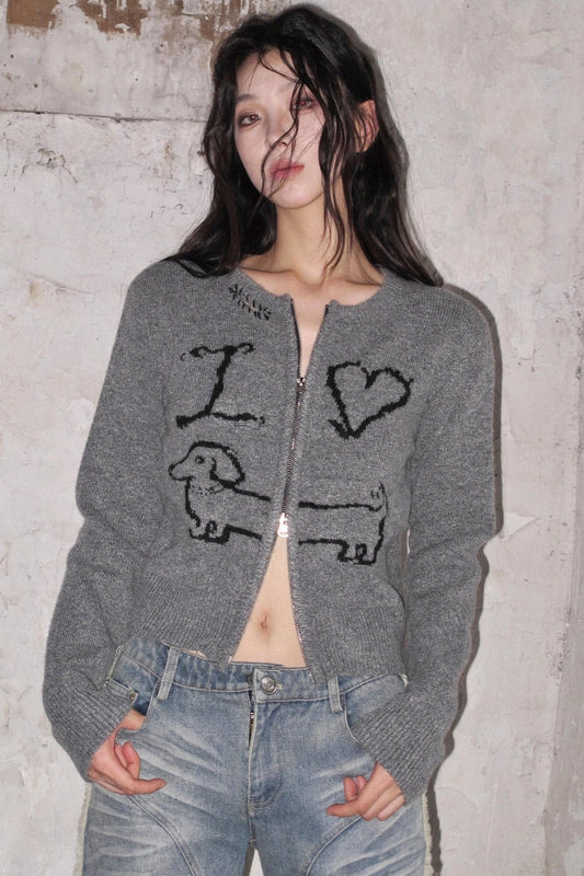 Puppy Jacquard Cardigan