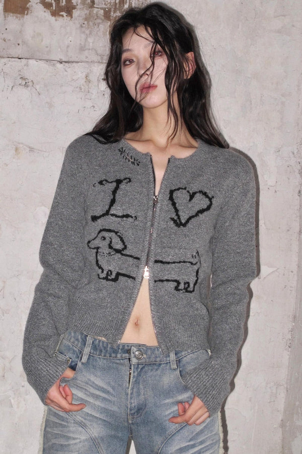 Puppy Jacquard Cardigan