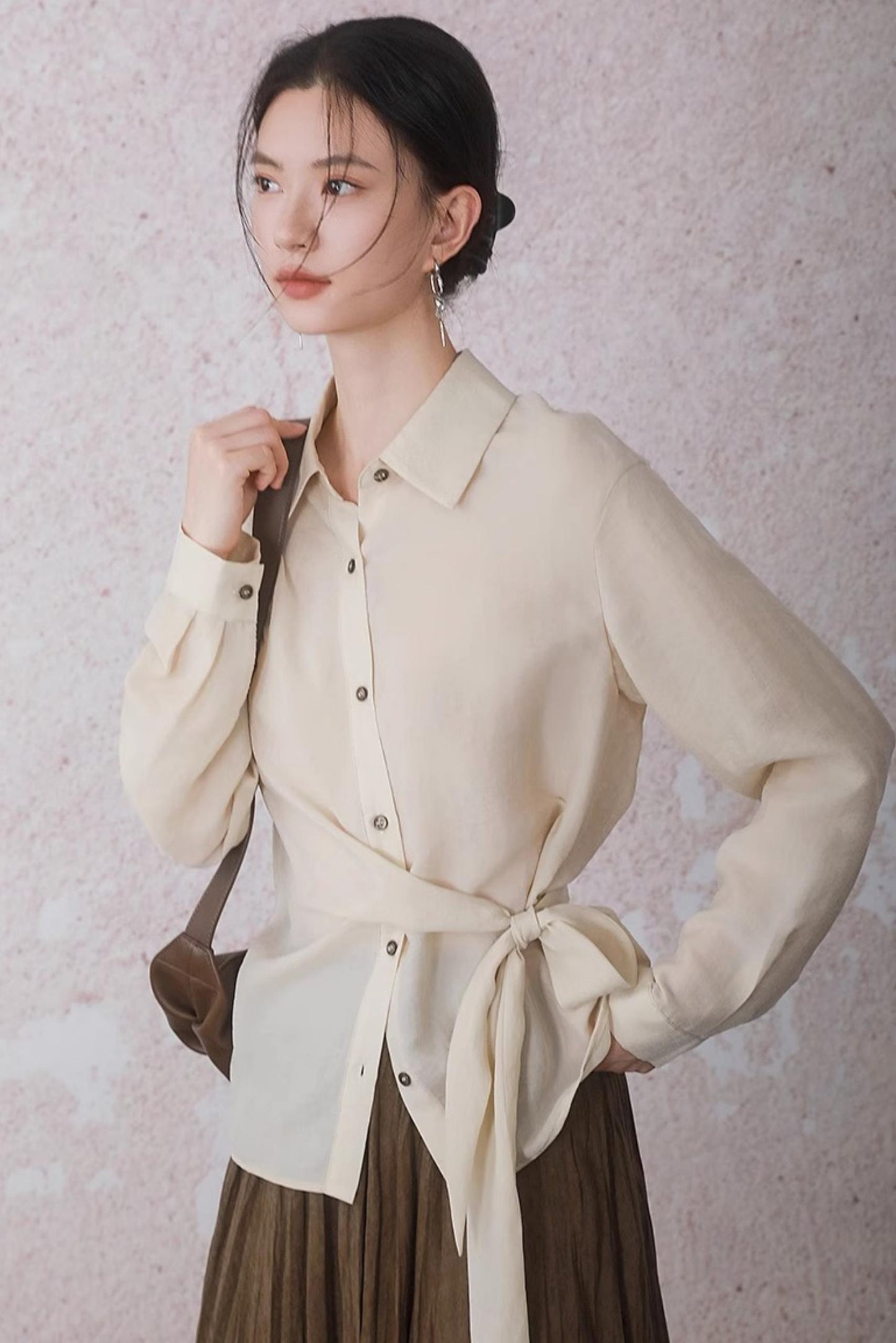 Apricot Color Strap Wrap Shirt