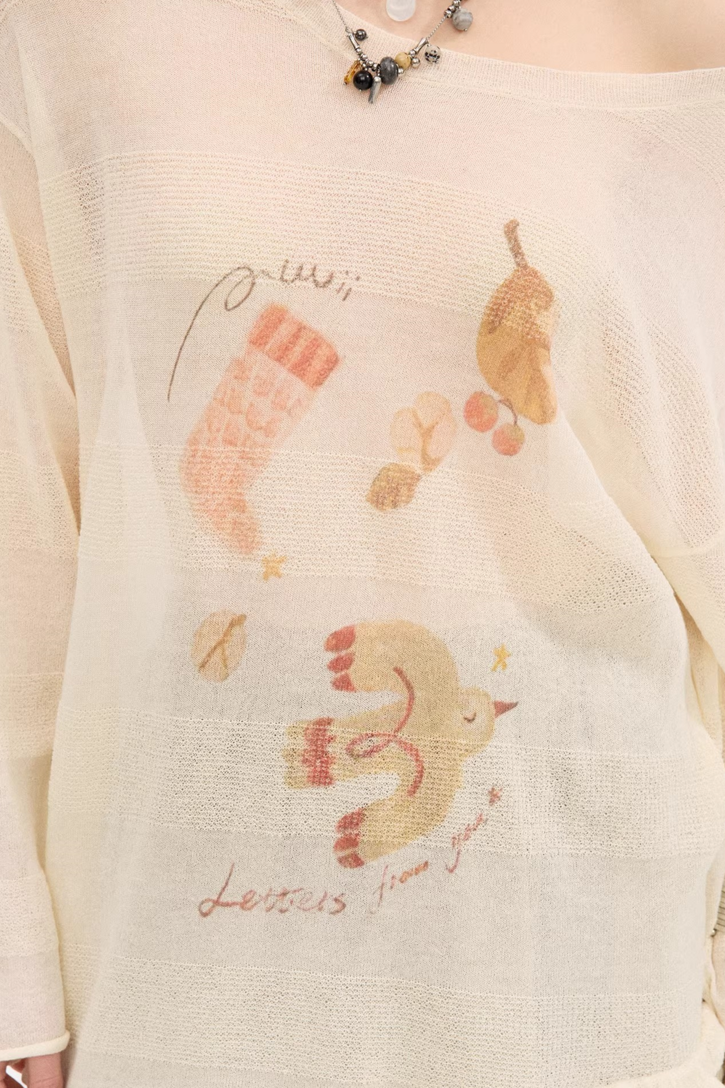 Ruffled Edge Printed Sweater