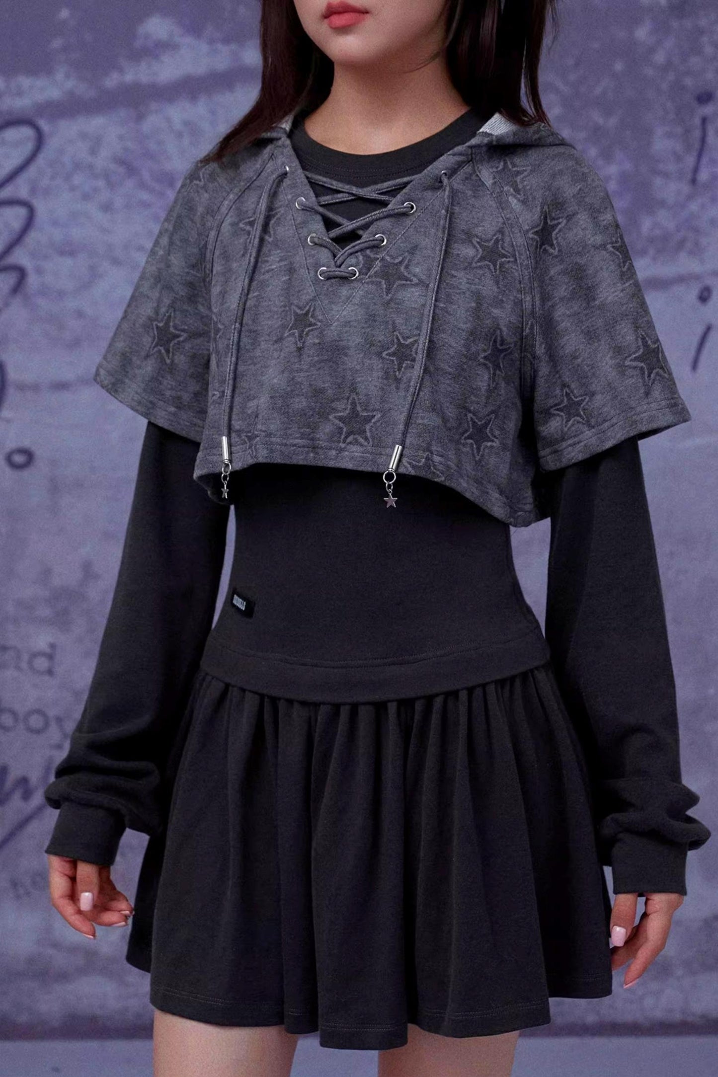 Gray Star Cat Ear Dress Set