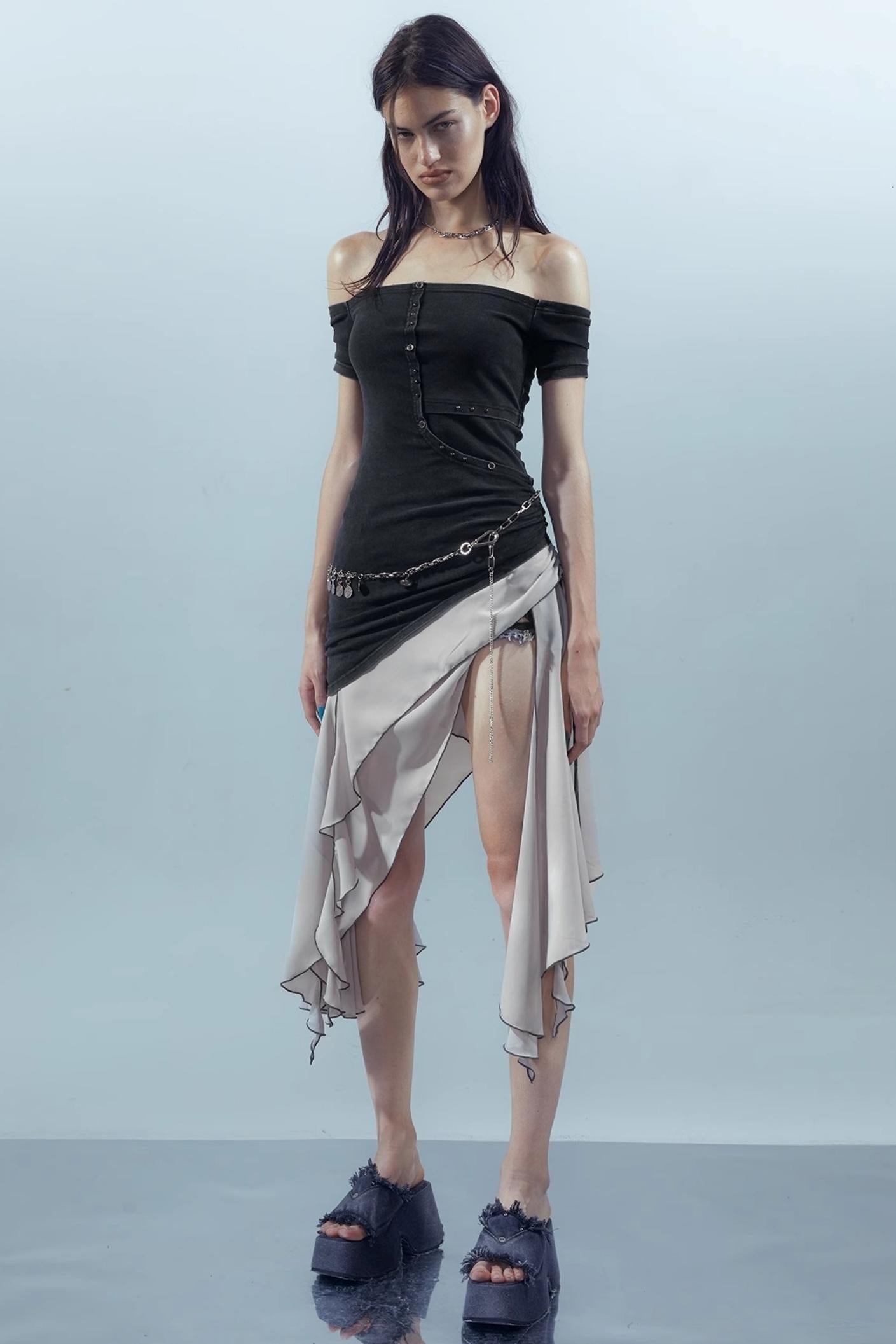 Patchwork Chiffon Asymmetrical Dress