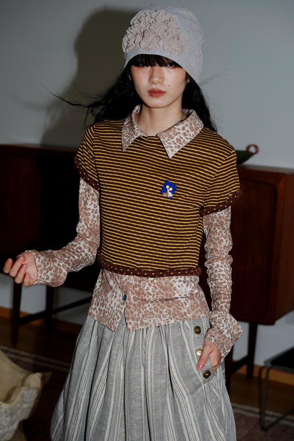 Vintage Striped Rolled Hem Short-Sleeve Top