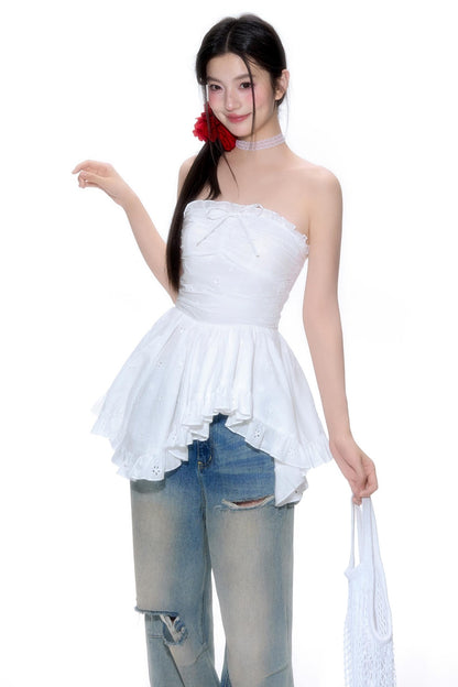 Hollow Lace Halter Top Jeans Set-Up