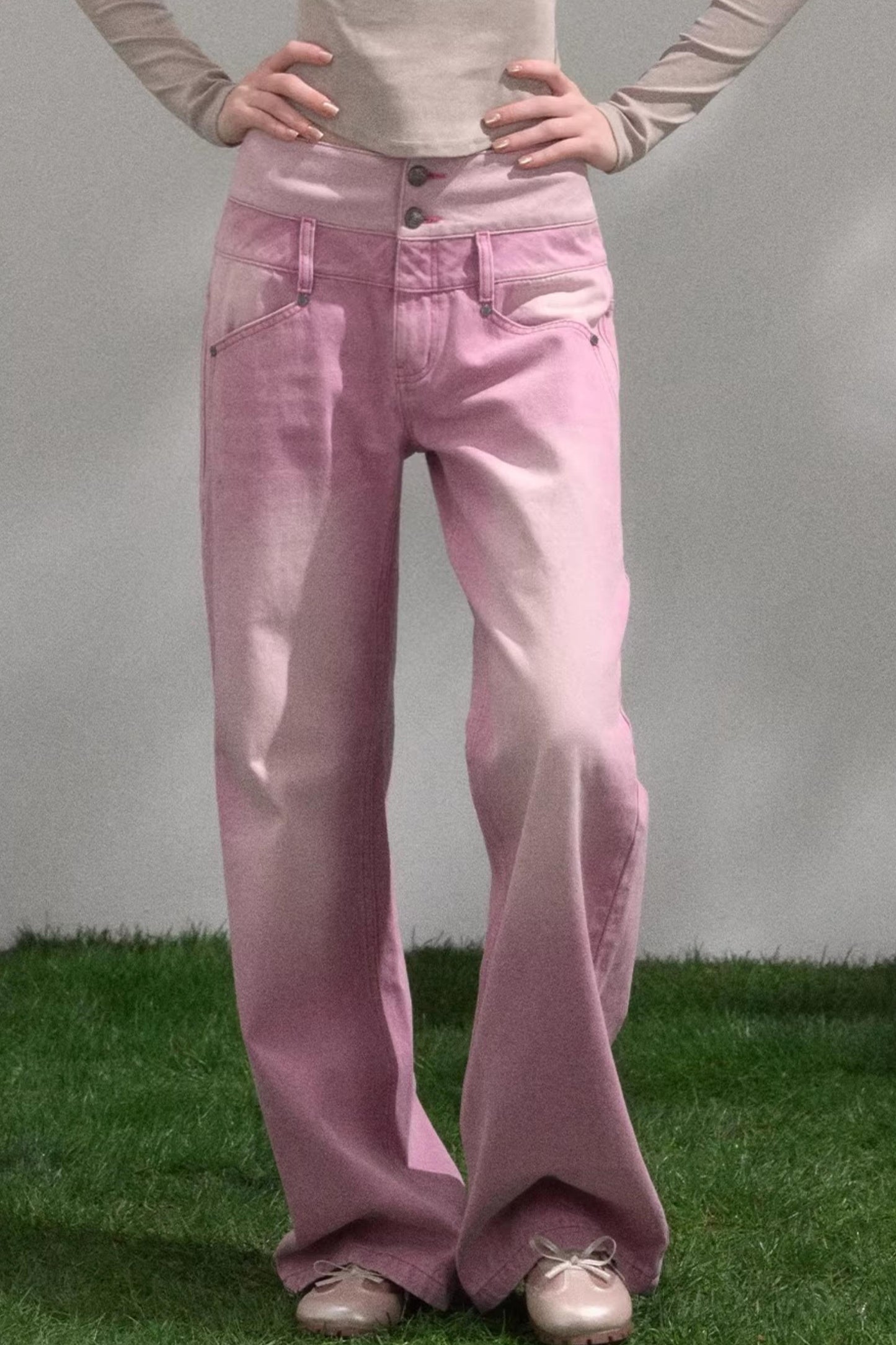 Sweet Pink Wide Waistband Jeans