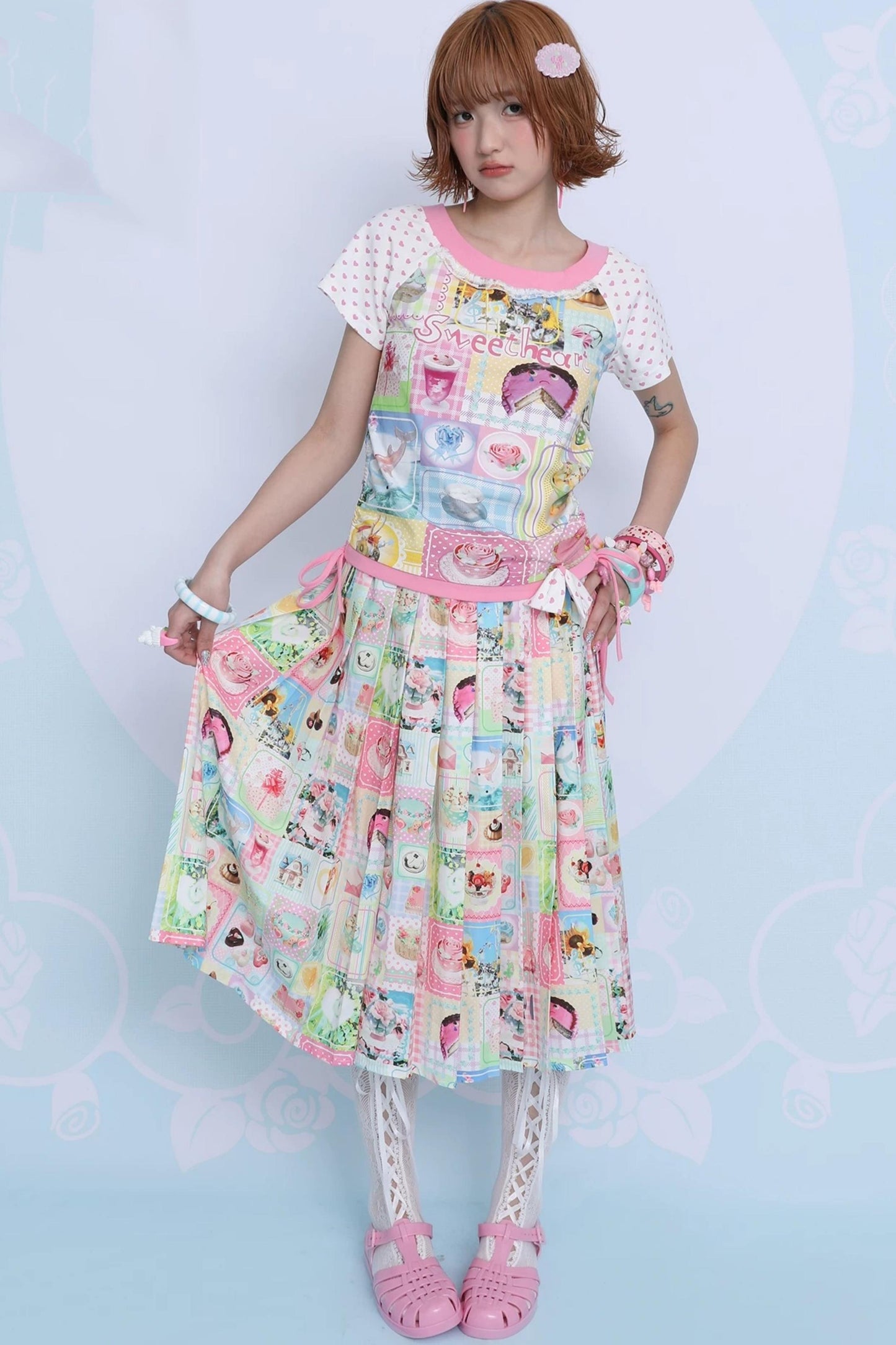 Patchwork Pleated Skirt