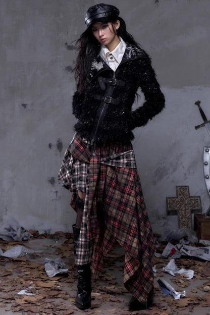 Vintage Dark Knight Plush Patchwork Coat