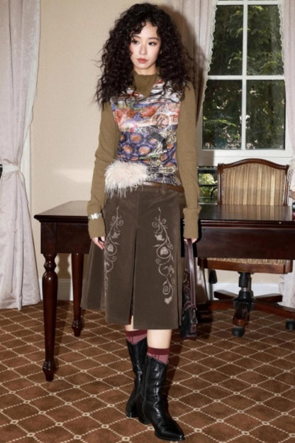 Iris Shadow Suede Lace Skirt