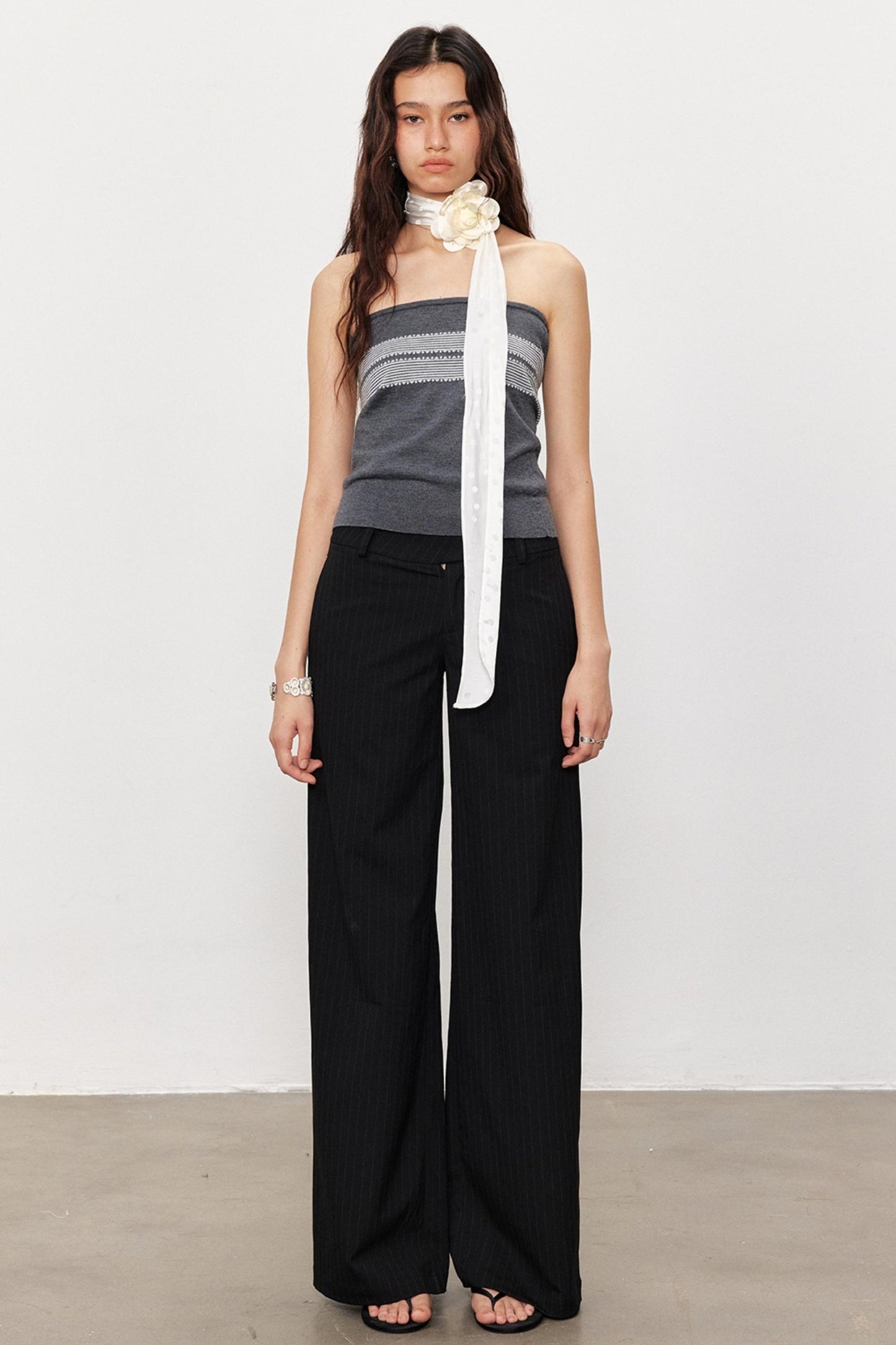 French Design Suspender Bandeau Slim Knit Top
