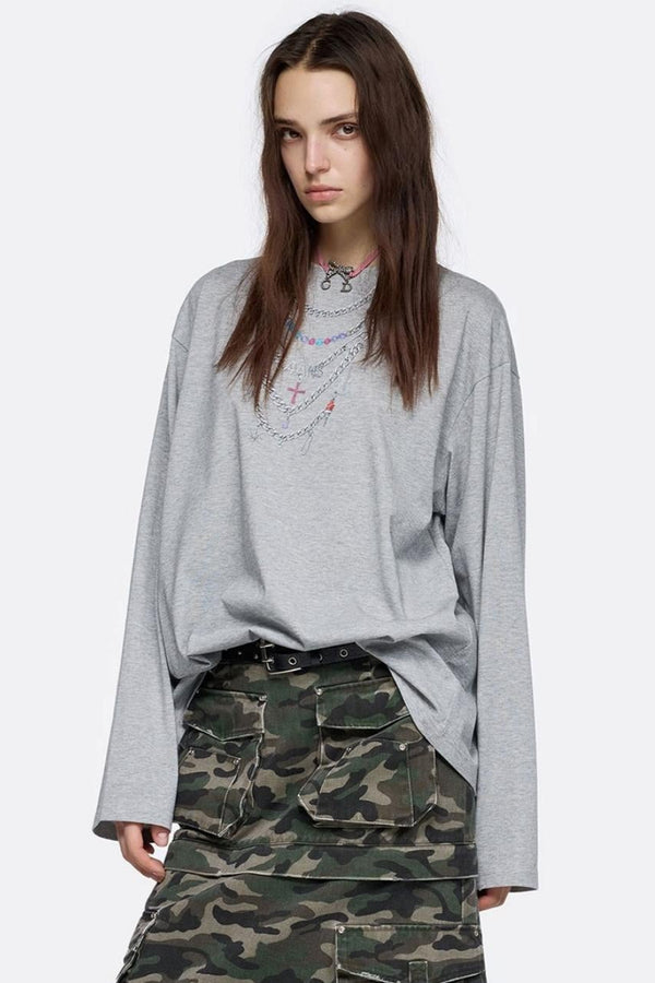 Necklace Print Long Sleeve T-Shirt