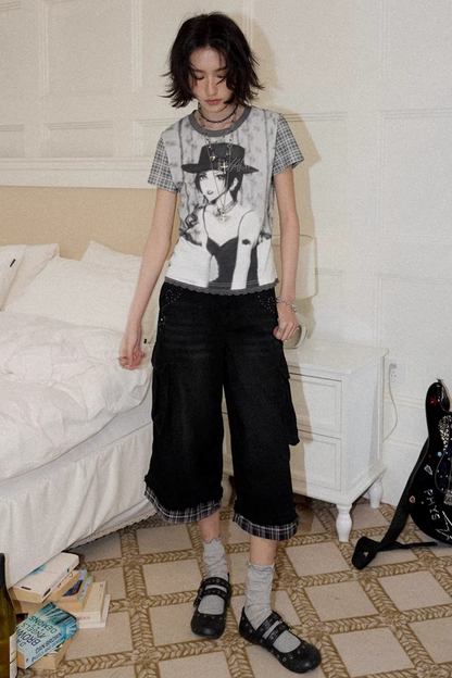 Portrait Plaid Rhinestone Top