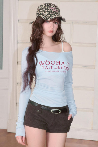 Letter Print Long Sleeve Slim Top