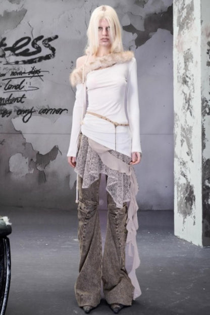 Snake Pattern Patchwork Ruffled Skirt