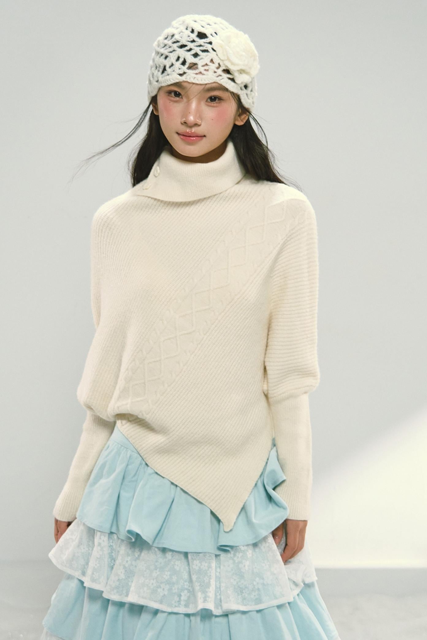 Asymmetrical Hem Bat Sleeve Cape Top