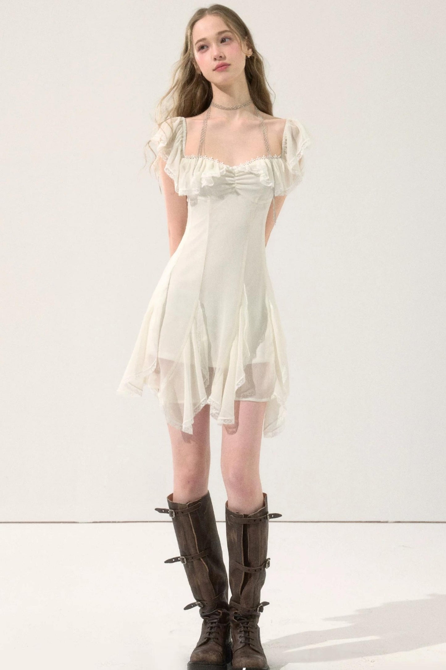 Fairy-Like Ruffled Lace Dress