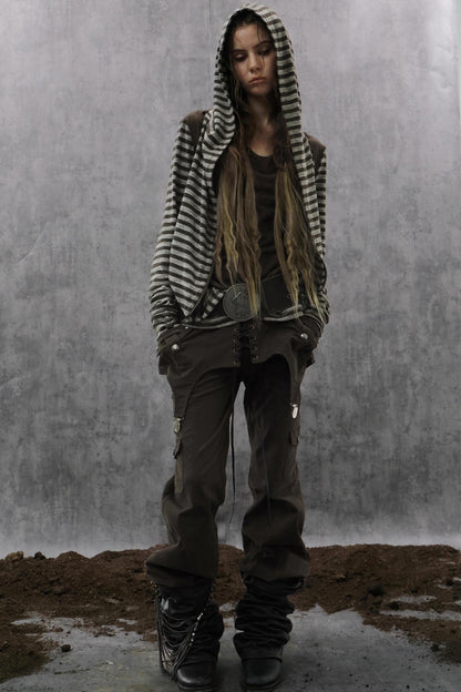 Layered Distressed Straight Cargo Pants