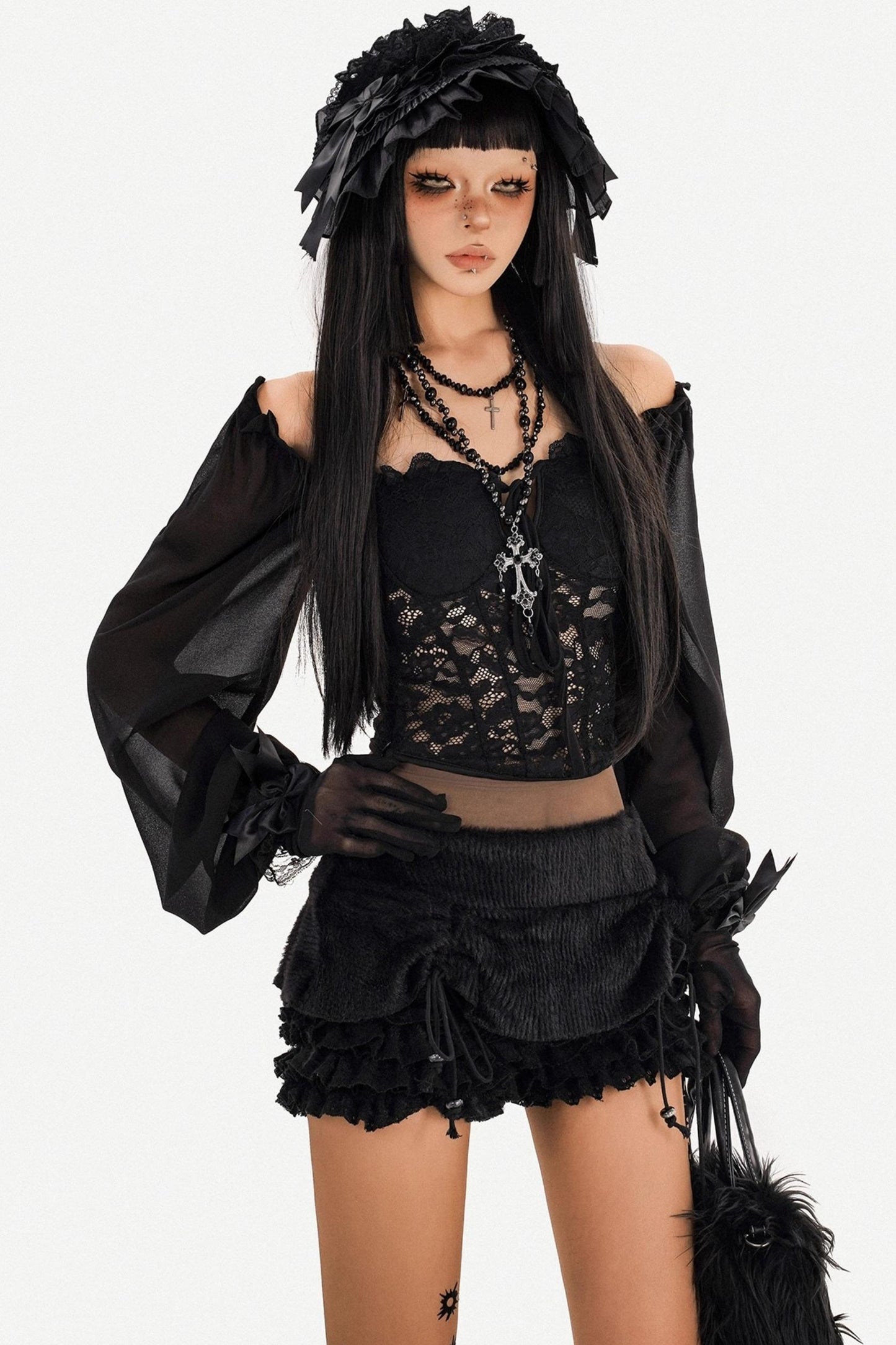 Black Plush Ruffle Shorts