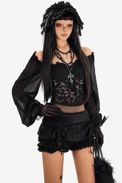 Black Plush Ruffle Shorts