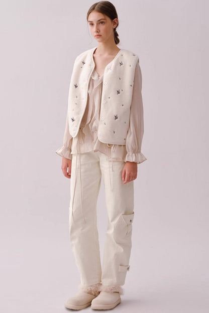 Reversible Floral Embroidered Vest Jacket