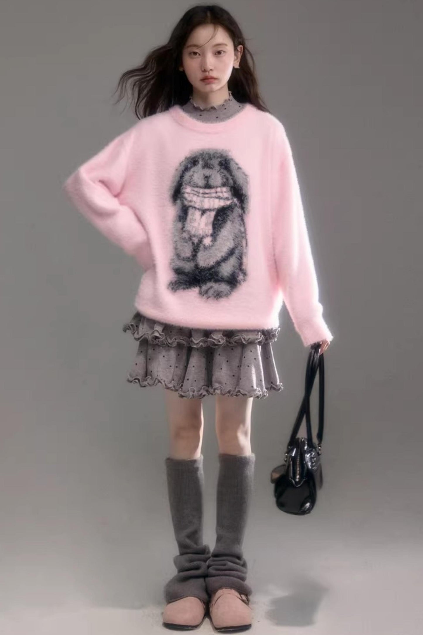 Color-Blocked Rabbit Jacquard Sweater