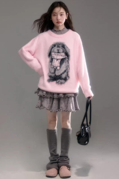 Color-Blocked Rabbit Jacquard Sweater