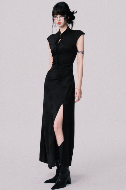 Chic Black Jacquard Qipao Dress