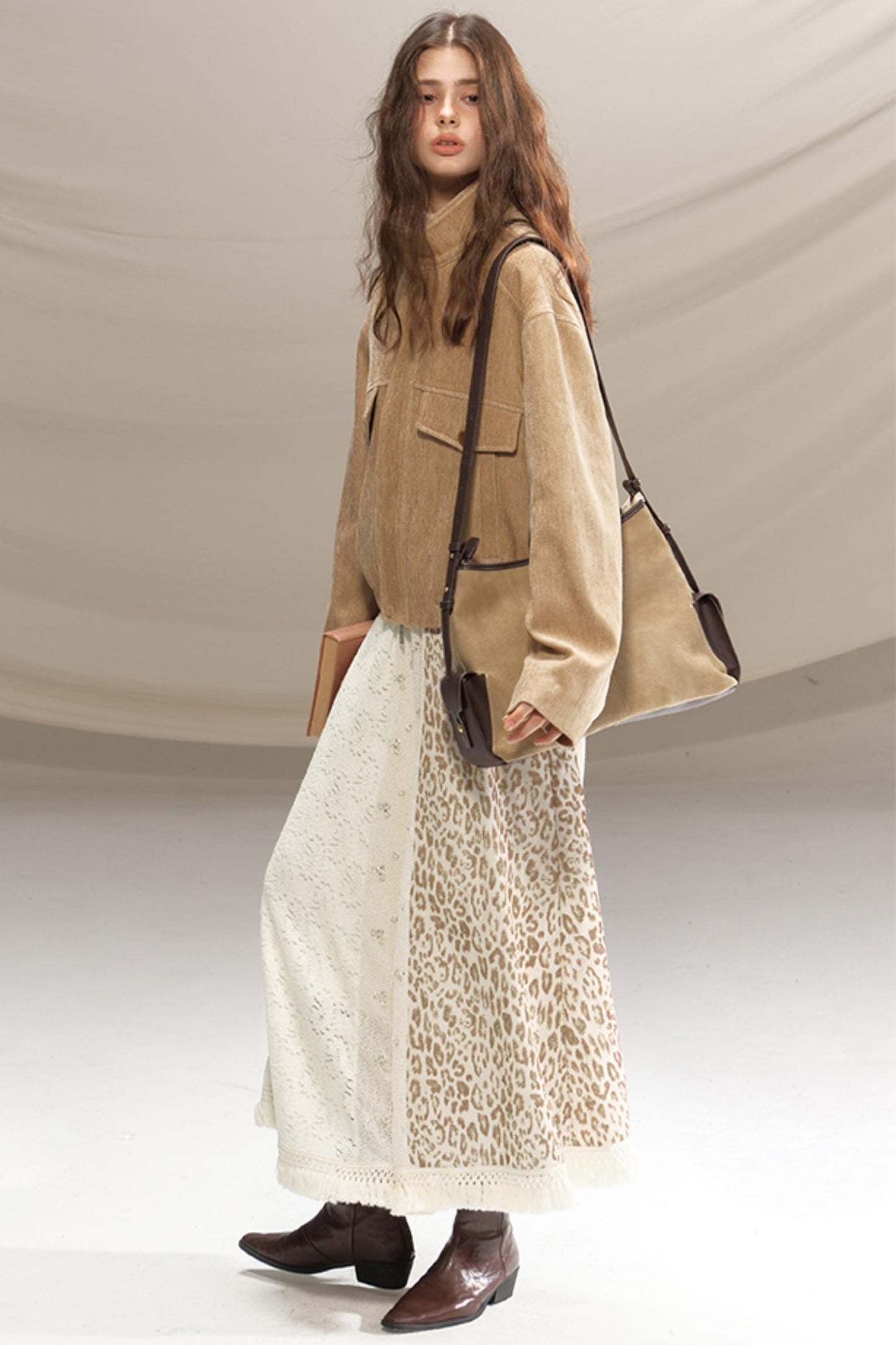 Silk Leopard Print Patchwork Skirt