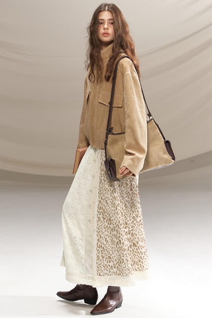 Silk Leopard Print Patchwork Skirt