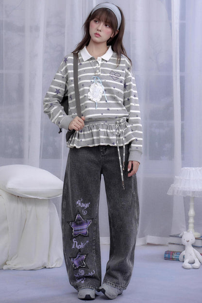 Washed Purple Plaid Star Jeans