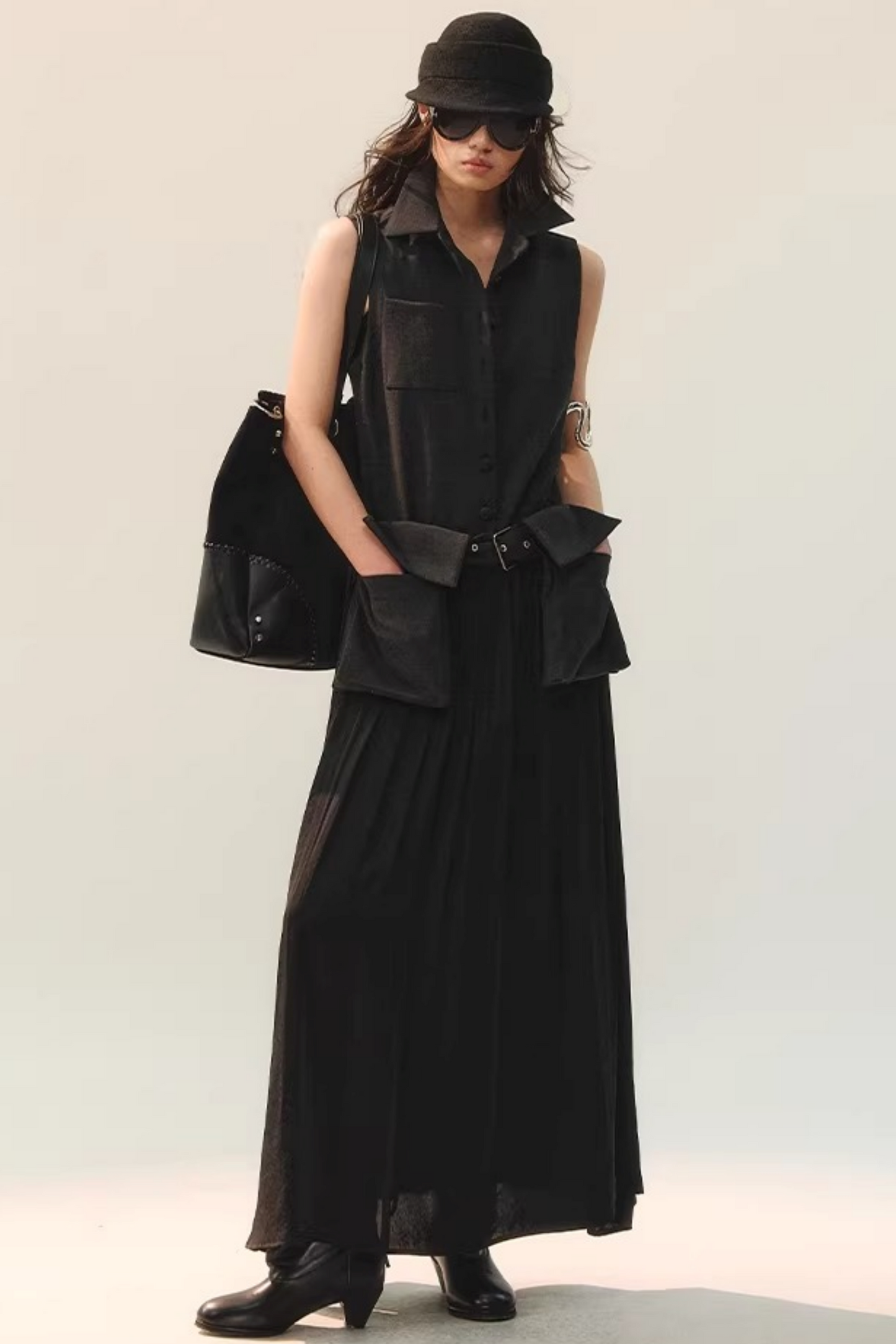 Ink Tone Belted Dress