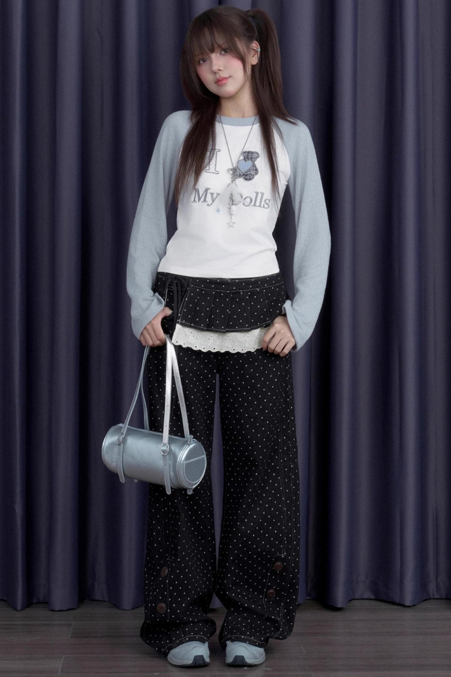 Detachable Skirt Polka Dot Jeans