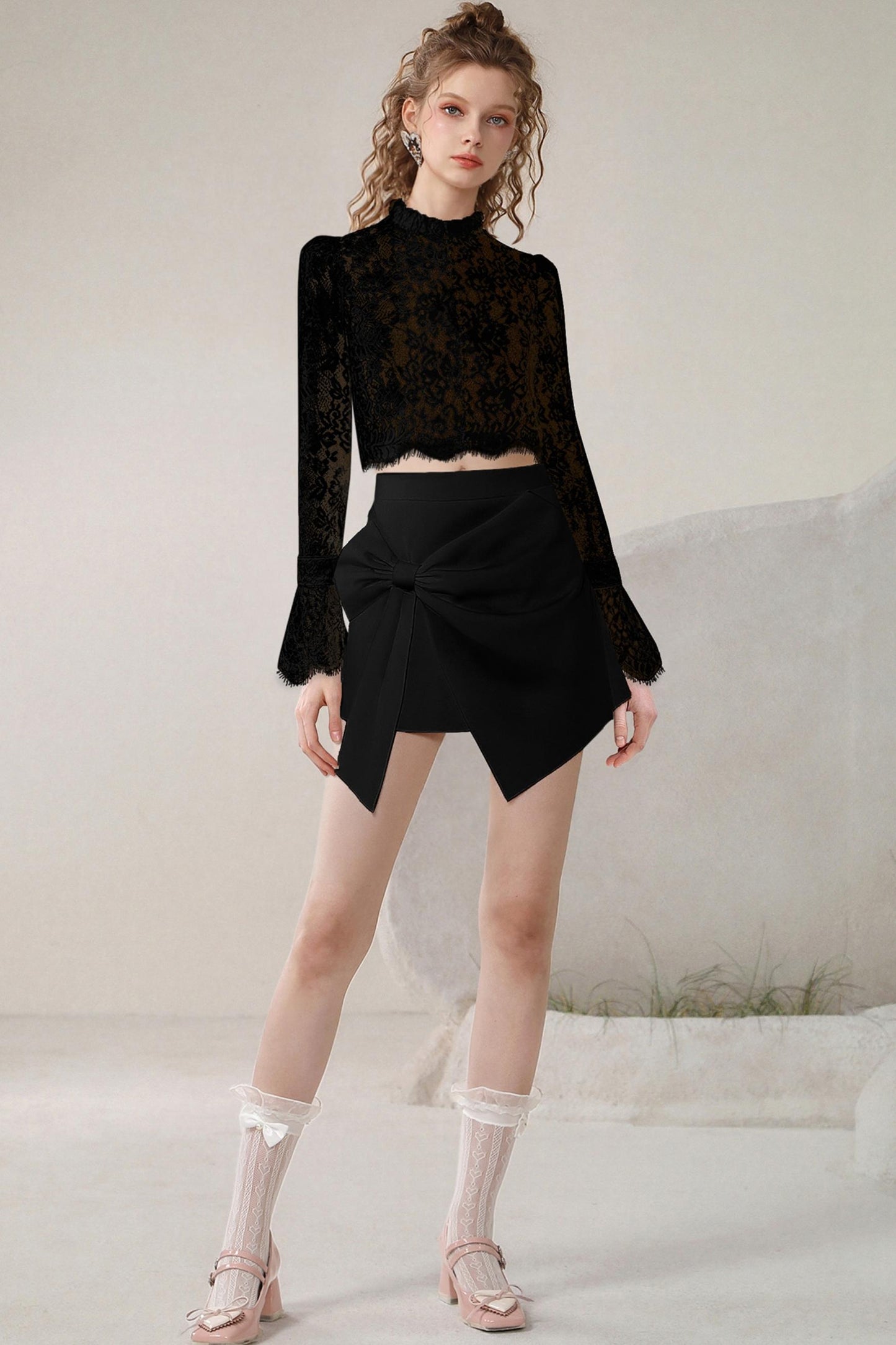Temperament Lace Top & Skirt Set-Up