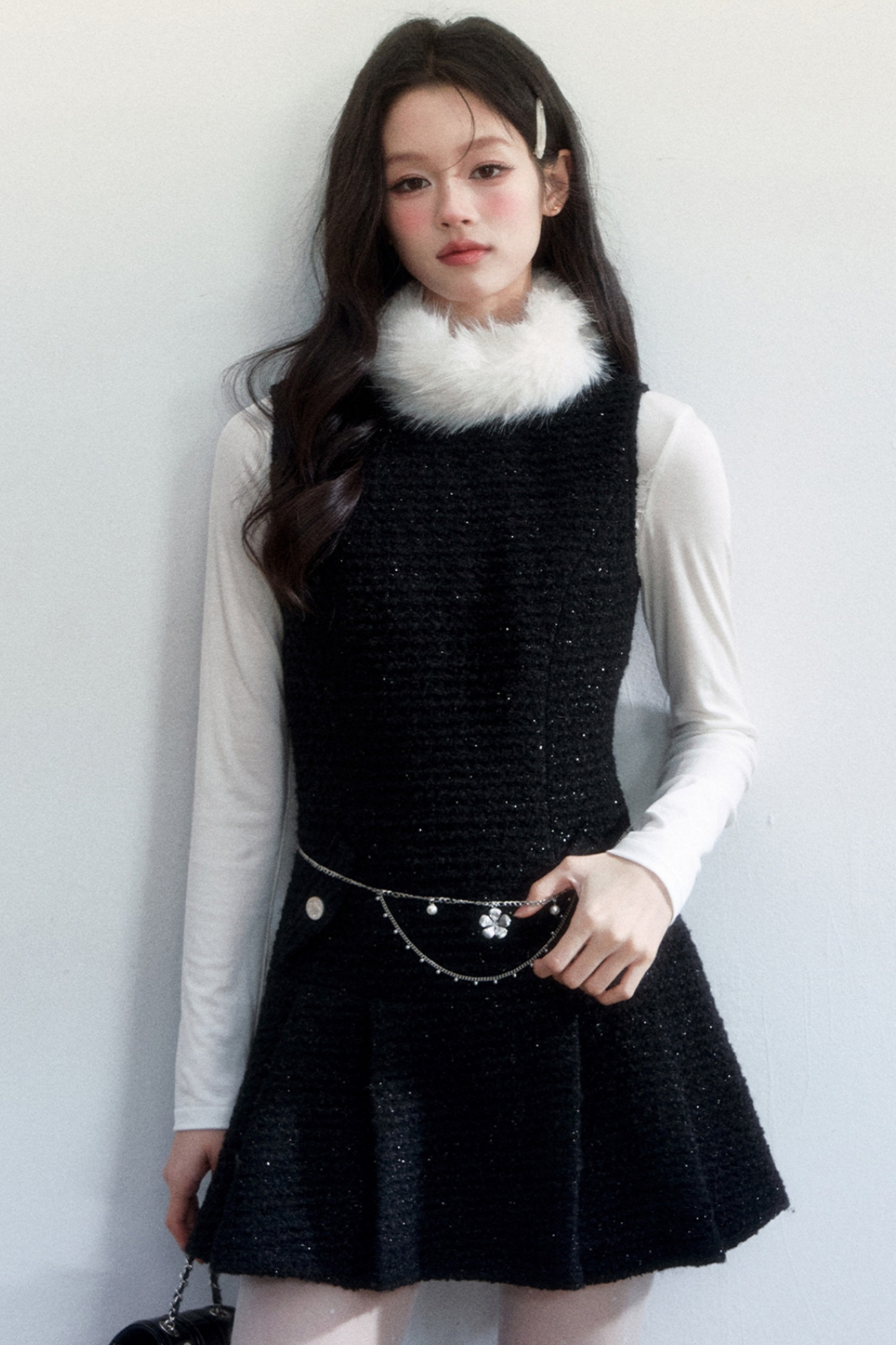 Elegant Tweed Pleated Dress