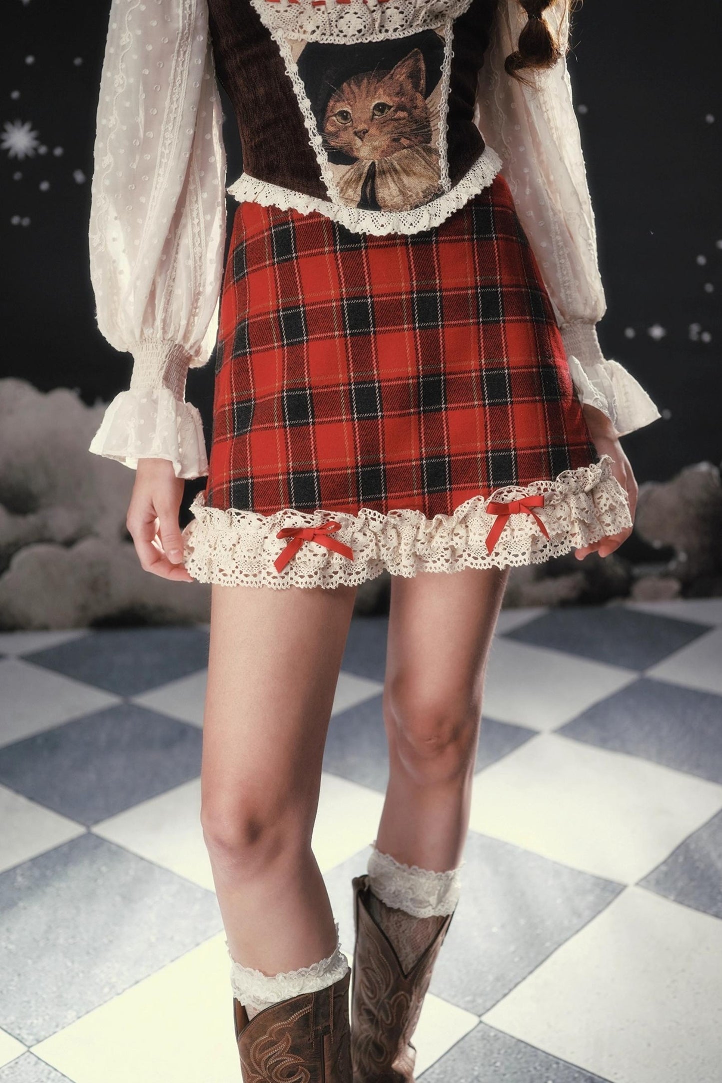 Sweet and Spicy Fishbone Corset Plaid Skirt Set-Up