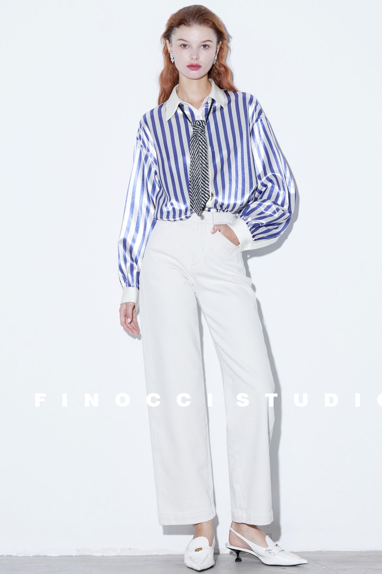 Blogger Satin Purple Stripe Shirt