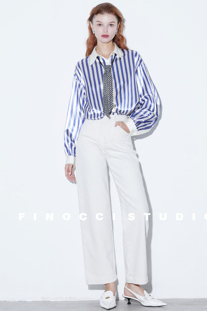 Blogger Satin Purple Stripe Shirt