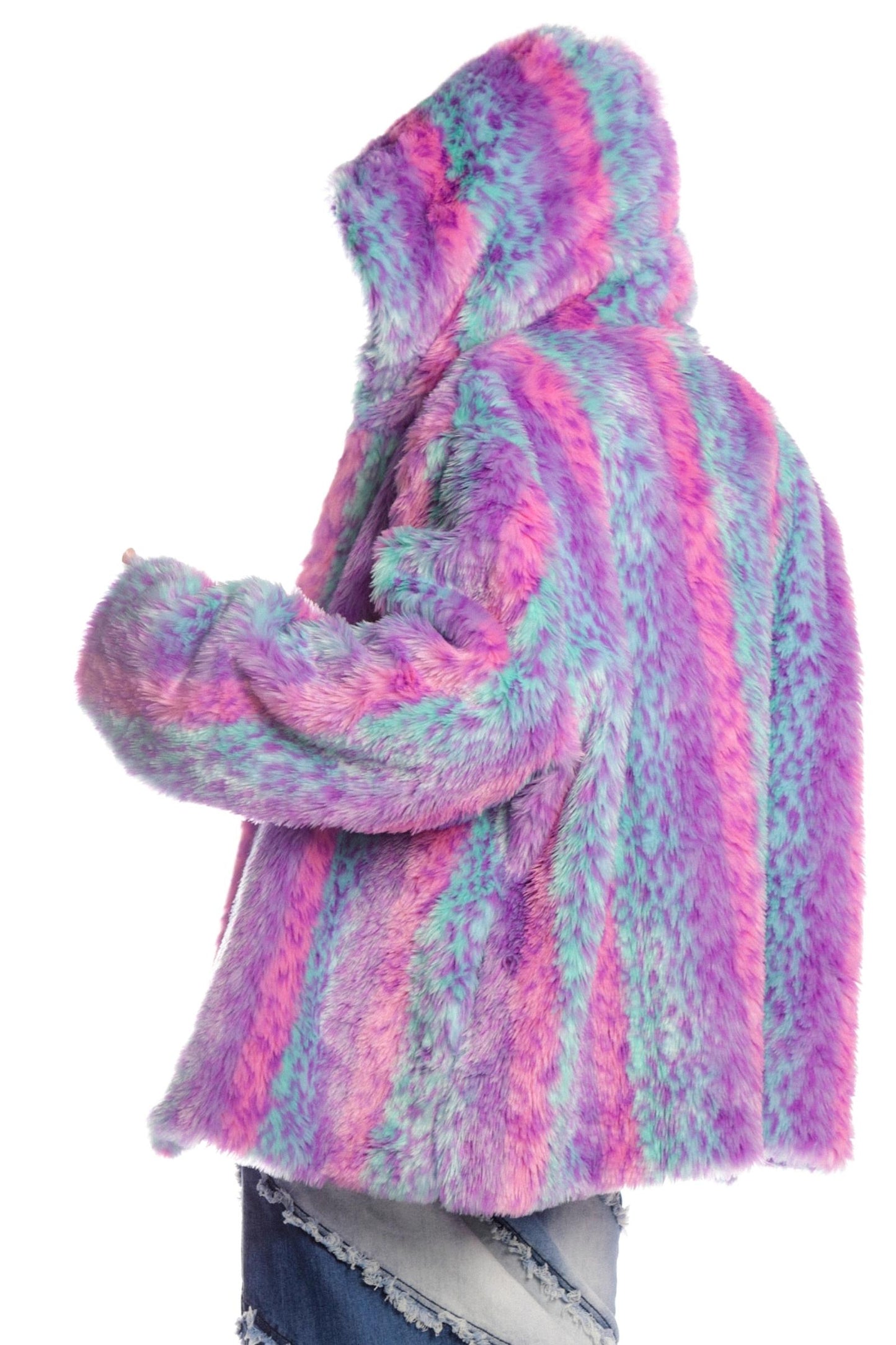 Colorful Leopard Fur Hooded Jacket