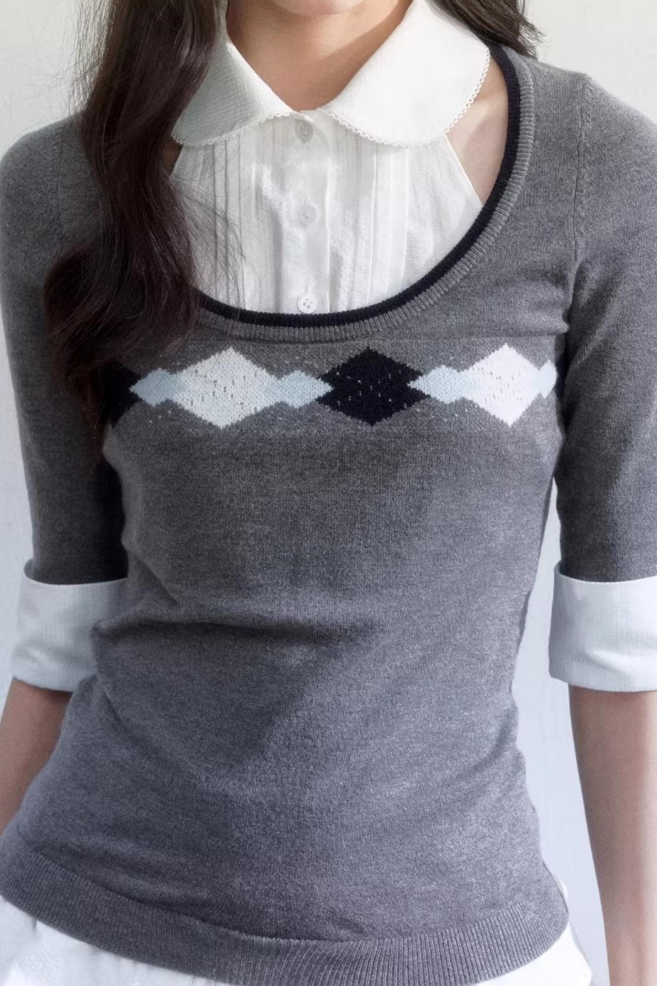 Retro Jacquard Knit Top Set-Up