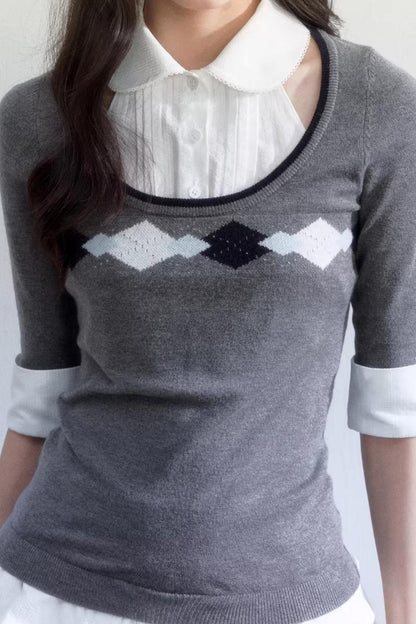 Retro Jacquard Knit Top Set-Up