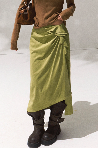 Oak Sculptural Pleated Midi Skirt