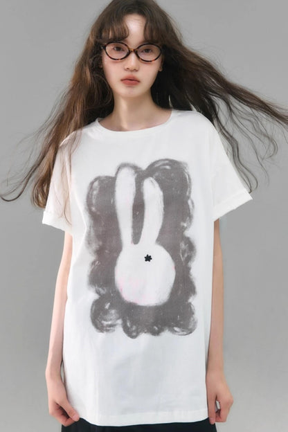 Rabbit Head Printed Cotton T-shirt