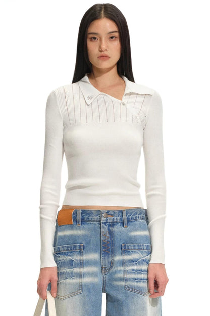 Diagonal Placket Knit Top