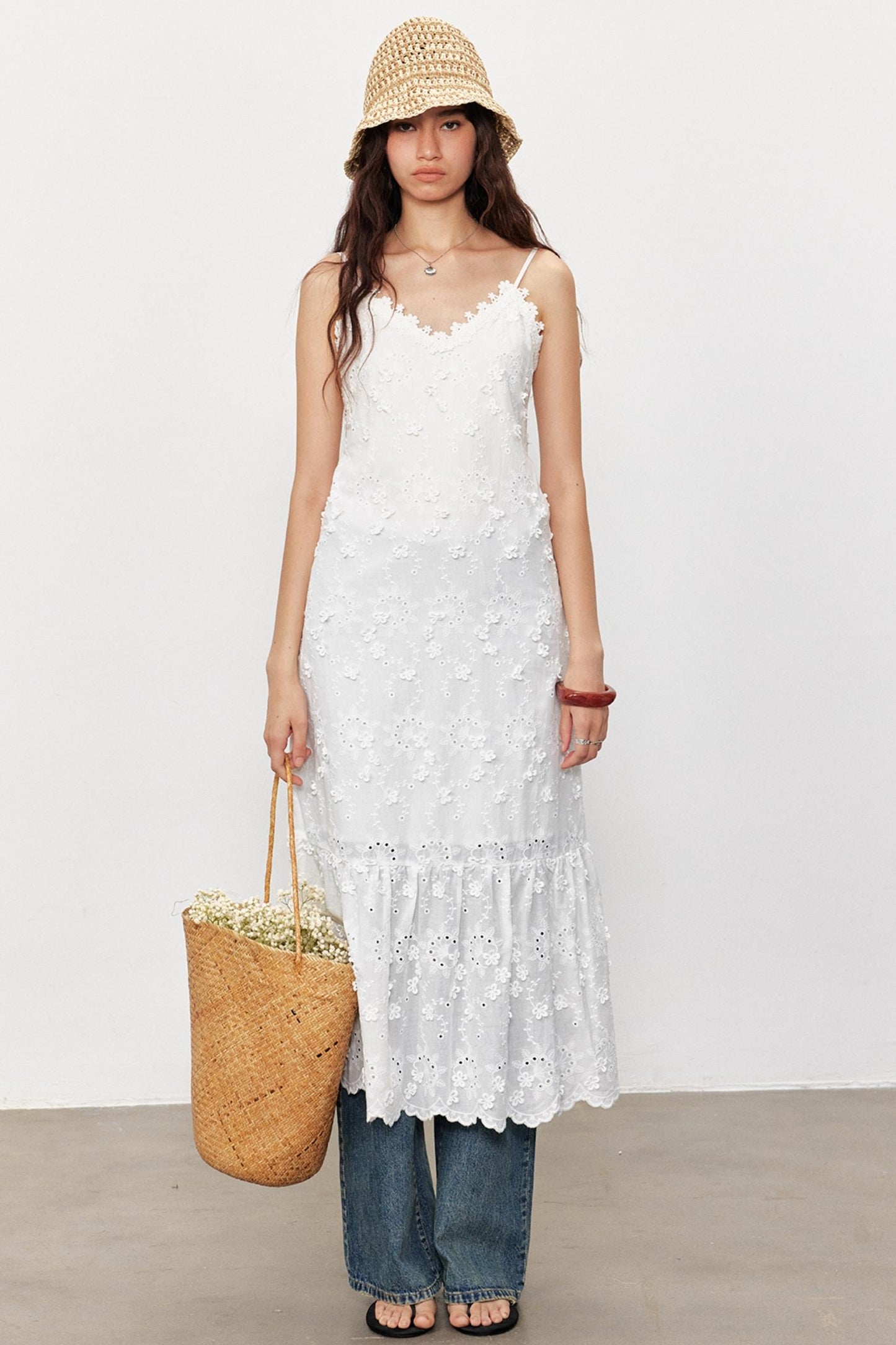 French Floral Lace Waist Slip Dress